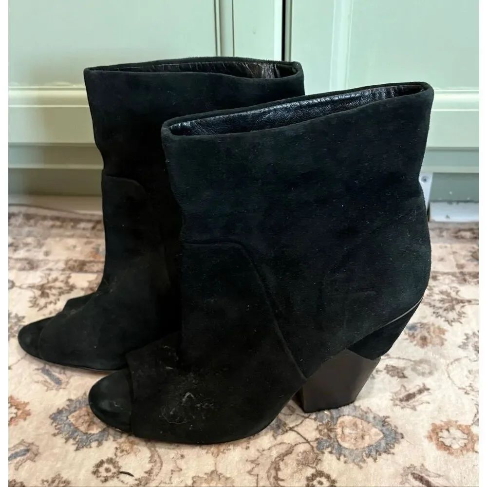 Vince Camuto Kherey Open Toe Ankle Boots Suede Slip-On High Heels Black 8.5/39